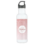 Roos Gold Glitter Blush Monogram Gepersonaliseerd Waterfles (Voorkant)