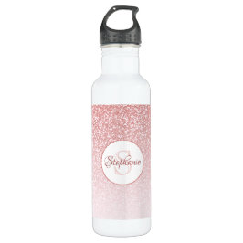 Roos Gold Glitter Blush Monogram Gepersonaliseerd Waterfles
