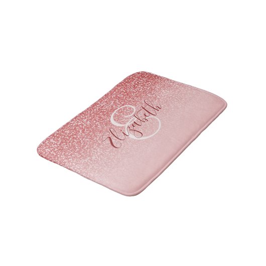 Roos Gold Glitter Blush Ombre Monogram Badmat (Gekanteld)