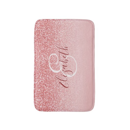 Roos Gold Glitter Blush Ombre Monogram Badmat (Voorkant Verticaal)