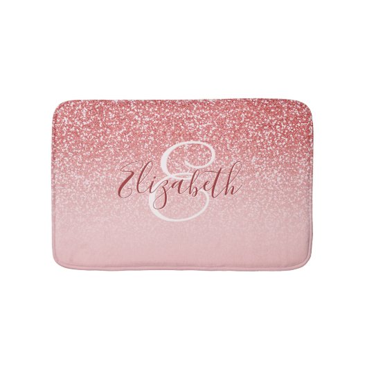 Roos Gold Glitter Blush Ombre Monogram Badmat (Voorkant)