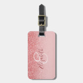 Roos Gold Glitter Blush Ombre Monogram Bagagelabel (Voorkant verticaal)