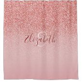 Roos Gold Glitter Blush Ombre Monogram Douchegordijn (Voorkant)