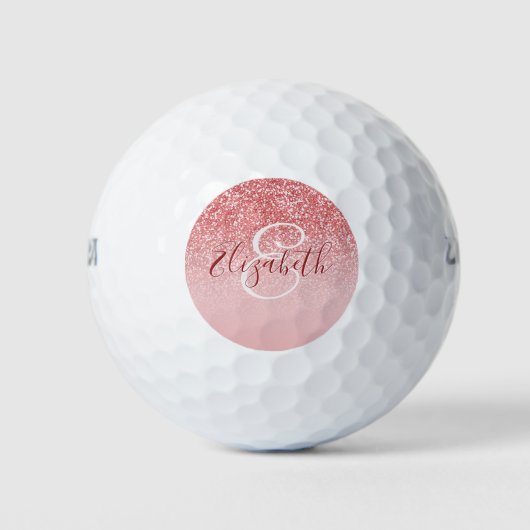 Roos Gold Glitter Blush Ombre Monogram Golfballen (Voorkant)