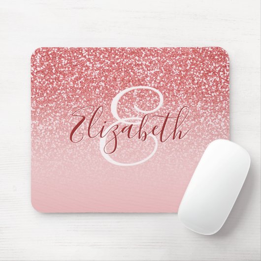 Roos Gold Glitter Blush Ombre Monogram Muismat (Met muis)