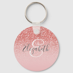 Roos Gold Glitter Blush Ombre Monogram Sleutelhanger
