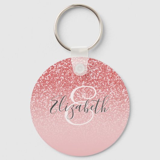 Roos Gold Glitter Blush Ombre Monogram Sleutelhanger (Voorkant)