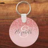 Roos Gold Glitter Blush Ombre Monogram Sleutelhanger (Voorkant)