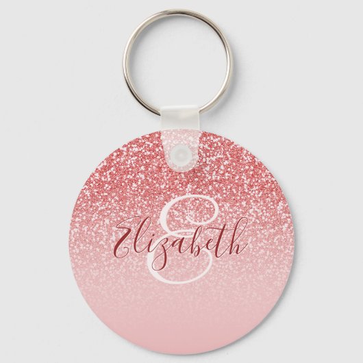 Roos Gold Glitter Blush Ombre Monogram Sleutelhanger (Voorkant)
