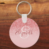 Roos Gold Glitter Blush Ombre Monogram Sleutelhanger (Voorkant)
