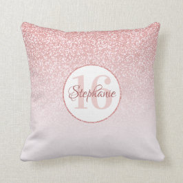 Roos Gold Glitter Blush Ombre Sweet 16 Verjaardag Kussen