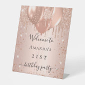 Roos gold glitter blush party welkom reclamebord met voetstuk (Voorkant)