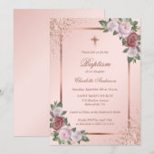 Roos Gold Glitter Blush Pink Floral Girl Baptisme Kaart (Voorkant / Achterkant)