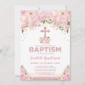 Roos Gold Glitter Blush Pink Floral Girl Baptisme Kaart (Voorkant)