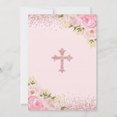 Roos Gold Glitter Blush Pink Floral Girl Baptisme Kaart (Achterkant)