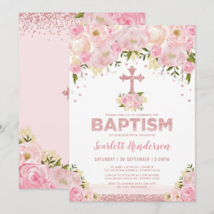 Roos Gold Glitter Blush Pink Floral Girl Baptisme Kaart