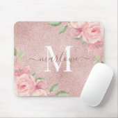 Roos Gold Glitter Blush Pink Floral Monogram Muismat (Met muis)