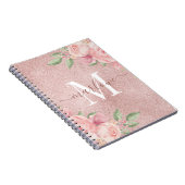 Roos Gold Glitter Blush Pink Floral Monogram Notitieboek (Rechterzijde)