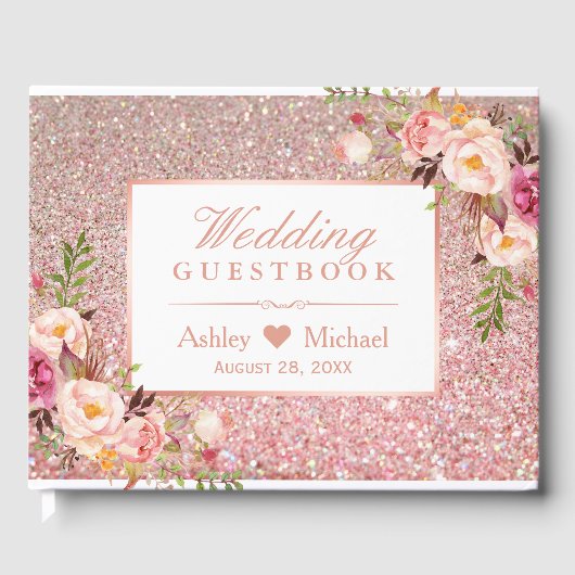 Roos Gold Glitter Blush Pink Floral Weddenschap Gastenboek (Voorkant)