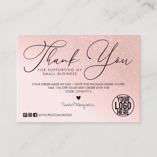 Roos Gold Glitter Blush Pink Klant Dank je Visitekaartje (Voorkant)