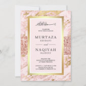 Roos Gold Glitter Blush Pink Marble Muslim Weddens Kaart (Voorkant)
