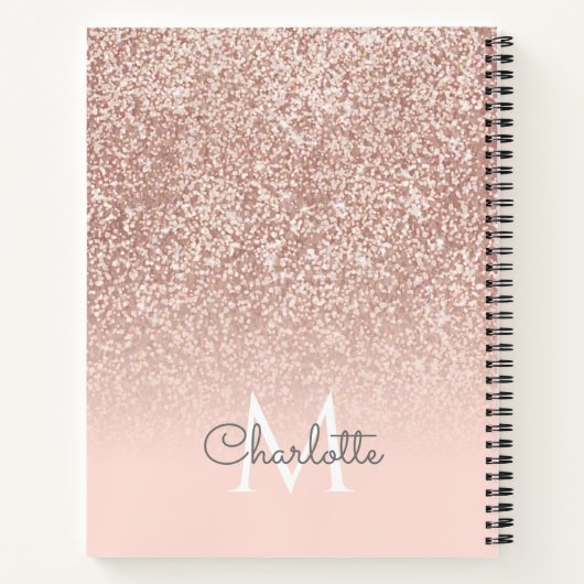 Roos Gold Glitter Blush Pink Monogram Afbeelding a Notitieboek (Achterkant)