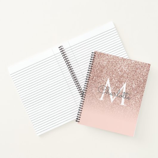 Roos Gold Glitter Blush Pink Monogram Afbeelding a Notitieboek (Binnen)