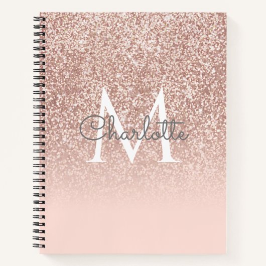 Roos Gold Glitter Blush Pink Monogram Afbeelding a Notitieboek (Voorkant)
