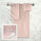 Roos Gold Glitter Blush Pink Monogram Bad Handdoek