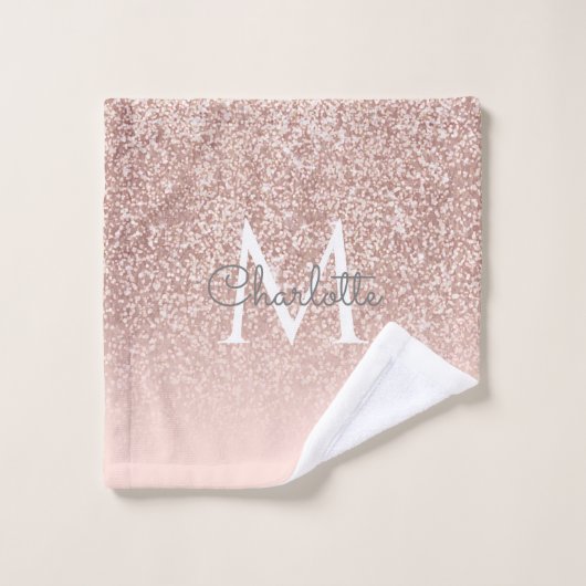 Roos Gold Glitter Blush Pink Monogram Bad Handdoek (Wasdoekje)