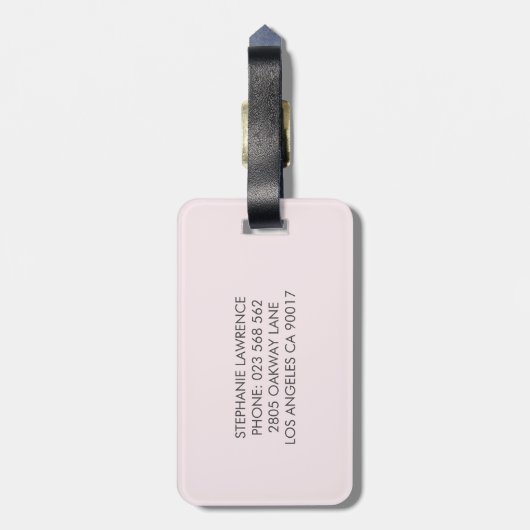 Roos Gold Glitter Blush Pink Monogram Bagagelabel (Achterkant verticaal)