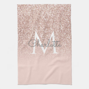 Roos Gold Glitter Blush Pink Monogram Girly Theedoek