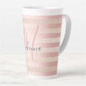 Roos Gold Glitter Blush Pink Monogram Script Girly Latte Mok (Rechterhoek)