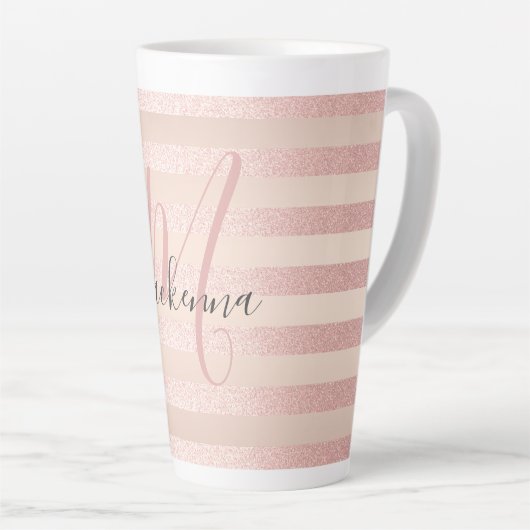 Roos Gold Glitter Blush Pink Monogram Script Girly Latte Mok (Rechterhoek)