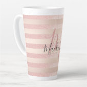 Roos Gold Glitter Blush Pink Monogram Script Girly Latte Mok (Linkerhoek)