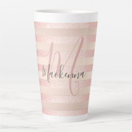 Roos Gold Glitter Blush Pink Monogram Script Girly Latte Mok