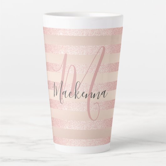 Roos Gold Glitter Blush Pink Monogram Script Girly Latte Mok (Voorkant)