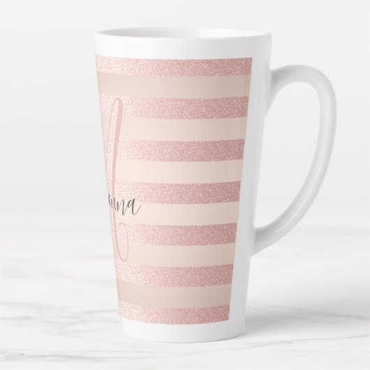 Roos Gold Glitter Blush Pink Monogram Script Girly Latte Mok (Rechts)