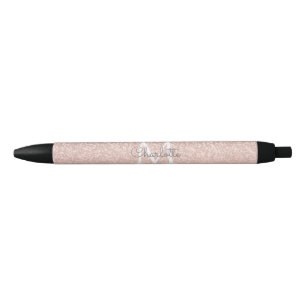 Roos Gold Glitter Blush Pink Monogram Script Zwarte Inkt Pen