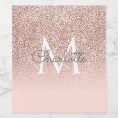 Roos Gold Glitter Blush Pink Monogram Wijn Etiket (Enkel label)