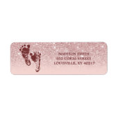 Roos Gold Glitter Blush Pink Ombre Baby Feet Etiket (Voorkant)