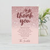 Roos Gold Glitter Blush Pink Ombre Baby shower Bedankkaart (Staand voorkant)