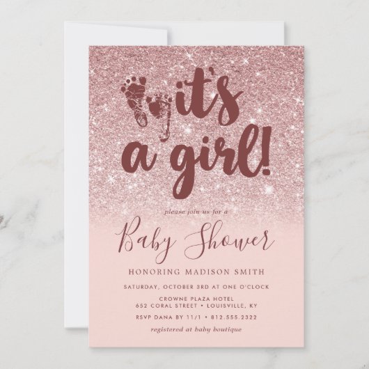 Roos Gold Glitter Blush Pink ombre is een meisje B Kaart (Voorkant)