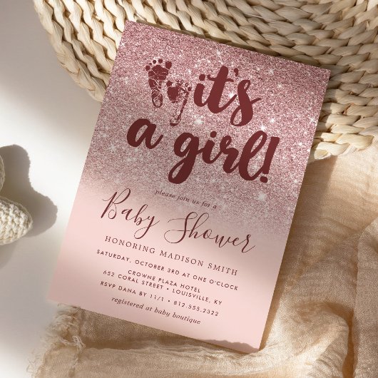 Roos Gold Glitter Blush Pink ombre is een meisje B Kaart