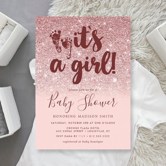 Roos Gold Glitter Blush Pink ombre is een meisje B Kaart