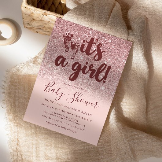 Roos Gold Glitter Blush Pink ombre is een meisje B Kaart