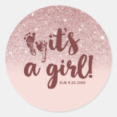 Roos Gold Glitter Blush Pink ombre is een meisje B Ronde Sticker (Voorkant)