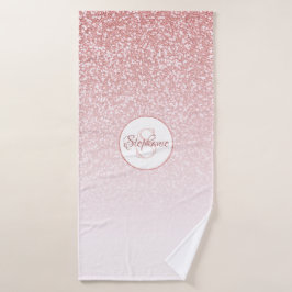 Roos Gold Glitter Blush Pink Ombre Monogram Badhanddoek