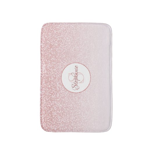 Roos Gold Glitter Blush Pink Ombre Monogram Badmat (Voorkant Verticaal)