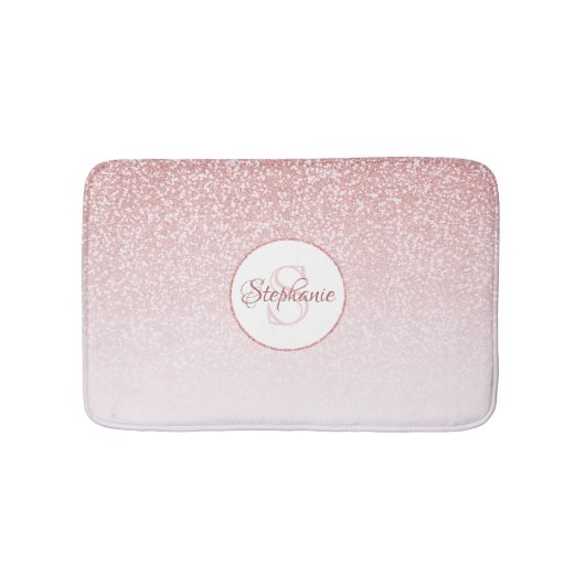 Roos Gold Glitter Blush Pink Ombre Monogram Badmat (Voorkant)
